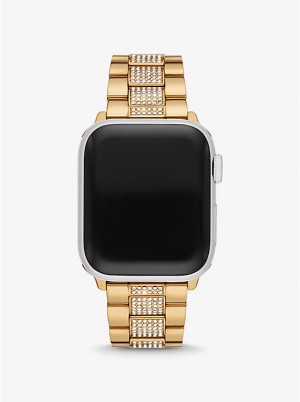 Women Michael Kors Pavé Gold-Tone Strap For Apple® Watches Gold | QLIAZH-598