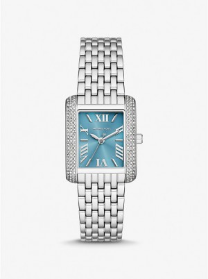 Women Michael Kors Petite Emery Pavé Silver-Tone Watches Silver | NGXCQF-926