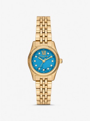 Women Michael Kors Petite Lexington Pavé Gold-Tone Watches Turquoise | QBKFUV-167