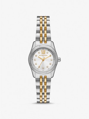 Women Michael Kors Petite Lexington Pavé Two-Tone Watches Gold | XZBVWQ-564