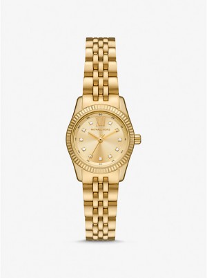 Women Michael Kors Petite Lexington Pavé Gold-Tone Watches Gold | XFCGTW-513