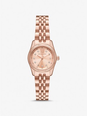 Women Michael Kors Petite Lexington Pavé Rose Gold-Tone Watches Rose Gold | YRNUZO-568