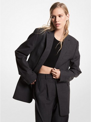 Women Michael Kors Pinstripe Stretch Wool Blazers Black | EBHSTP-465