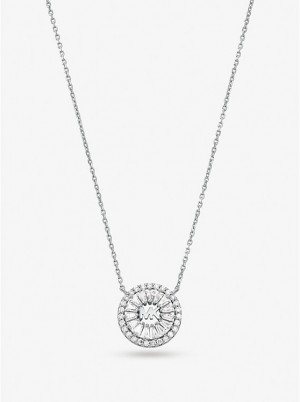 Women Michael Kors Precious Metal-Plated Sterling Silver Pavé Halo Necklaces Silver | DTAPVY-698