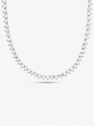 Women Michael Kors Precious Metal-Plated Sterling Silver Cubic Zirconia Necklaces Silver | YCSETK-483