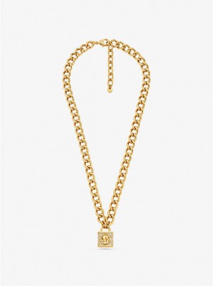 Women Michael Kors Precious Metal-Plated Brass Pavé Lock Necklaces Gold | CSKIOT-074