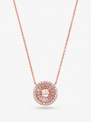 Women Michael Kors Precious Metal-Plated Sterling Silver Pavé Halo Necklaces Rose Gold | LAOGMU-694