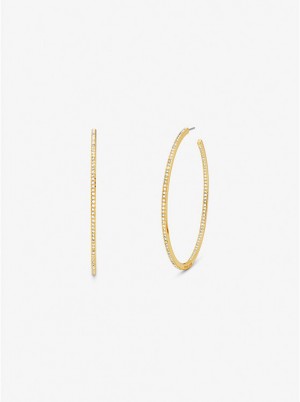 Women Michael Kors Precious Metal-Plated Brass Pavé Hoop Earrings Gold | JKTWPE-824