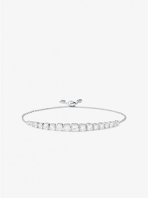 Women Michael Kors Precious Metal-Plated Sterling Silver Cubic Zirconia Slider Bracelets Silver | JCRLOF-972