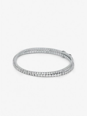 Women Michael Kors Precious Metal-Plated Brass Double Wrap Tennis Bracelets Silver | JPUEYM-614