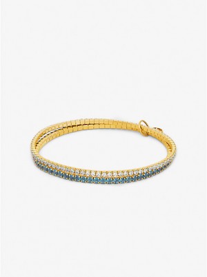 Women Michael Kors Precious Metal-Plated Brass Double Wrap Tennis Bracelets Turquoise | PTRKLO-046