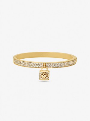 Women Michael Kors Precious Metal-Plated Brass Pavé Lock Bracelets Gold | BMGRUS-857