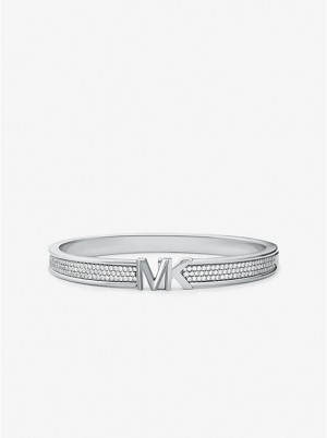 Women Michael Kors Precious Metal-Plated Brass Pavé Logo Bracelets Silver | UADSFL-478