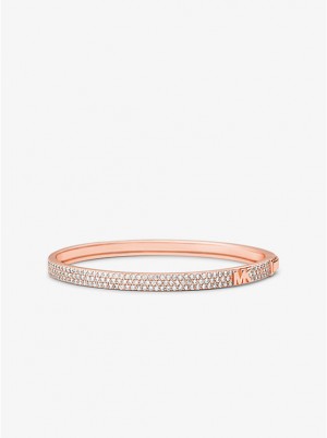 Women Michael Kors Precious Metal-Plated Sterling Silver Pavé Logo Bracelets Rose Gold | KQYNDP-461