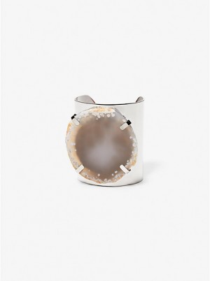 Women Michael Kors Precious Metal-Plated Brass and Agate Cuff Bracelets Silver / Grey Brown | SAHJCG-205