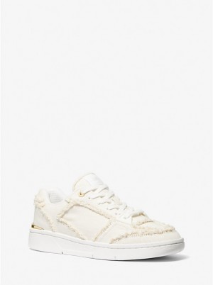 Women Michael Kors Rebel Frayed Denim Sneakers White | YDLGWZ-186