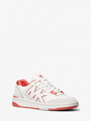 Women Michael Kors Rebel Leather Sneakers Coral Multicolor | GEOSBF-486