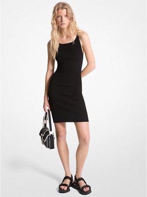 Women Michael Kors Ribbed Stretch Knit Tank Dress Black | RCVZSK-437