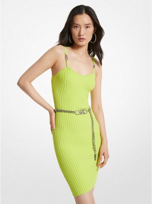 Women Michael Kors Ribbed Stretch Viscoseed Bustier Dress Green | RPGNXE-014