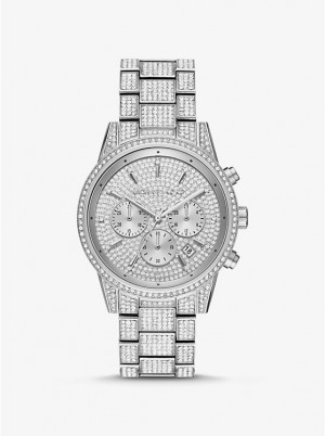 Women Michael Kors Ritz Pavé Silver-Tone Watches Silver | RCBTOG-067