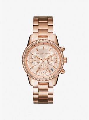 Women Michael Kors Ritz Rose Gold-Tone Watches Rose Gold | FRLTAC-456