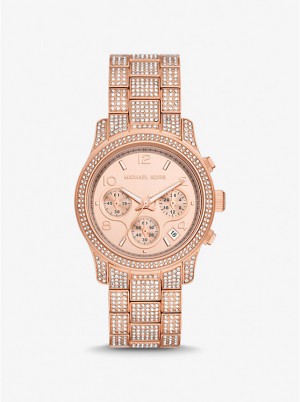 Women Michael Kors Runway Pavé Rose Gold-Tone Watches Rose Gold | ZGVUAP-405