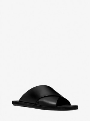 Women Michael Kors Ruth Leather Slide Sandals Black | NEFILC-362