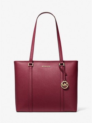 Women Michael Kors Sady Medium Saffiano Leather Tote Bag Burgundy | ESTIBZ-905