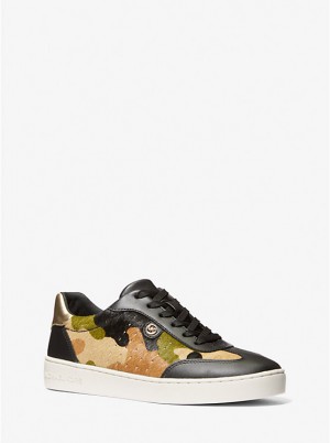 Women Michael Kors Scotty Camouflage Print Calf Hair Sneakers Olive Multicolor | ZOEBNY-740