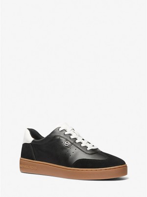 Women Michael Kors Scotty Leather Sneakers Black | MGPFNX-986