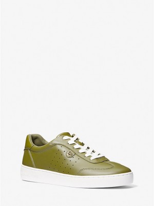 Women Michael Kors Scotty Leather Sneakers Olive | LIUGQY-386