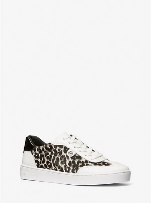 Women Michael Kors Scotty Leopard Print Calf Hair Sneakers Black | TELGYP-841