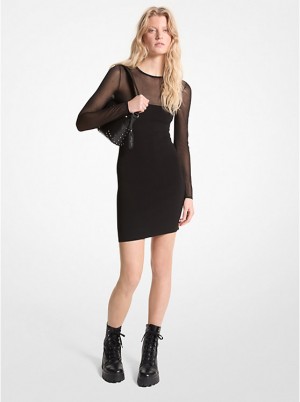 Women Michael Kors Sheer Viscose Blend Mini Dress Black | UFKSYA-153