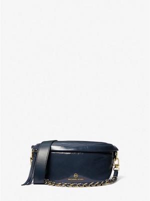 Women Michael Kors Slater Extra-Small Patent Leather Sling Pack Crossbody Bags Navy | CEANWI-921