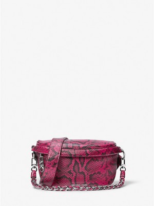 Women Michael Kors Slater Extra-Small Snake Embossed Leather Sling Pack Crossbody Bags Deep Fuchsia | YATZRE-461