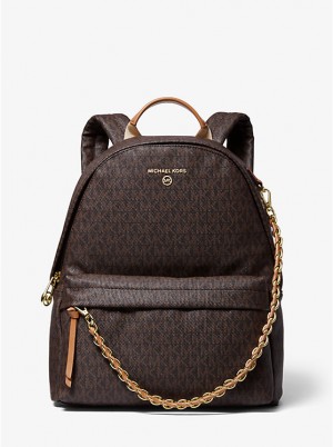 Women Michael Kors Slater Medium Logo Backpack Chocolate | WRMSKL-289