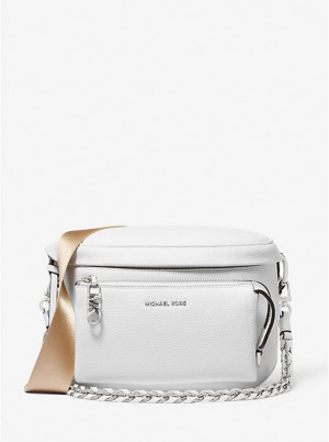 Women Michael Kors Slater Medium Pebbled Leather Sling Pack Shoulder Bags White | QWBSTM-405