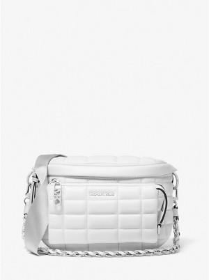 Women Michael Kors Slater Medium Quilted Leather Sling Pack Crossbody Bags White | EHOLZW-793