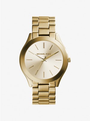 Women Michael Kors Slim Runway Gold-Tone Stainless Steel Watches Gold | AULWRX-407