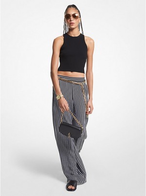 Women Michael Kors Striped Georgette Wide-Leg Pants Black | ZIJCPU-807