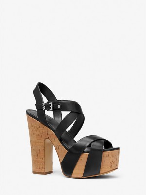 Women Michael Kors Suki Leather Platform Sandals Black | CLBGYX-615