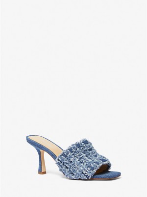 Women Michael Kors Tessa Frayed Denim Sandals Blue | CWVGLE-819