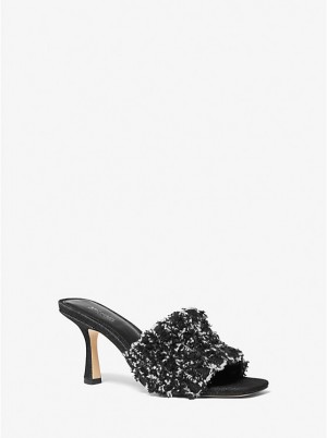 Women Michael Kors Tessa Frayed Denim Sandals Black | UOGKSF-019