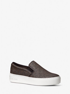 Women Michael Kors Trent Logo Slip-On Sneakers Brown | UHYBLK-804