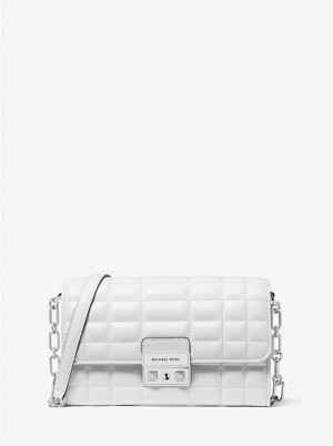 Women Michael Kors Tribeca Large Leather Convertible Crossbody Bags White | SUHCAM-187