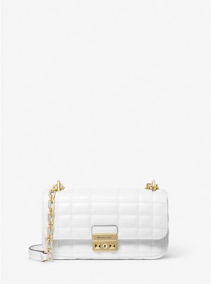 Women Michael Kors Tribeca Small Quilted Lizard Embossed Leather Shoulder Bags White | XSZRHP-712