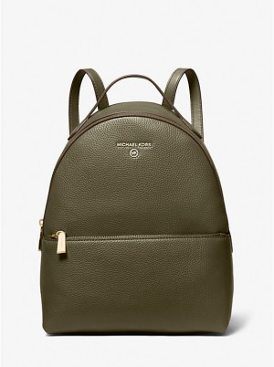 Women Michael Kors Valerie Medium Pebbled Leather Backpack Olive | TOHUYD-083