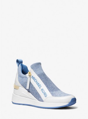 Women Michael Kors Willis Stretch Knit Sneakers Blue | HJPTWS-143