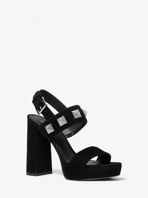 Women Michael Kors Wren Studded Suede Platform Sandals Black | CMWUFN-290