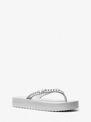 Women Michael Kors Zaza Platform Flip Flops Silver | JGZBMO-462